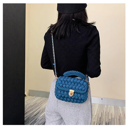 Woven Cotton Chain Crossbody Handbag