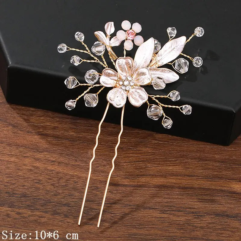 Pearl Rhinestone Flower Hair Pins