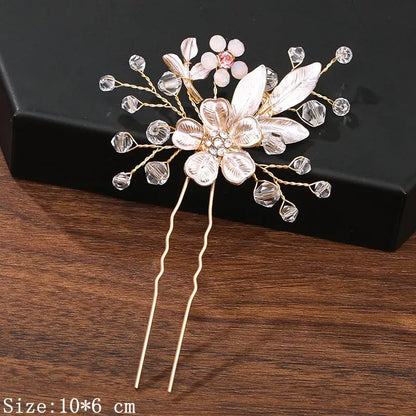 Pearl Rhinestone Flower Hair Pins