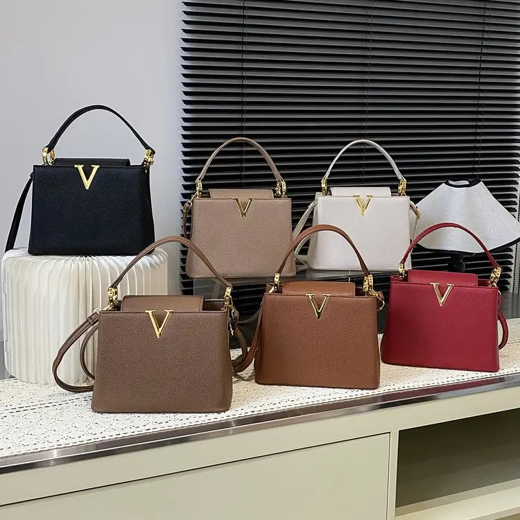 Buckled Leather Shoulder Handbag
