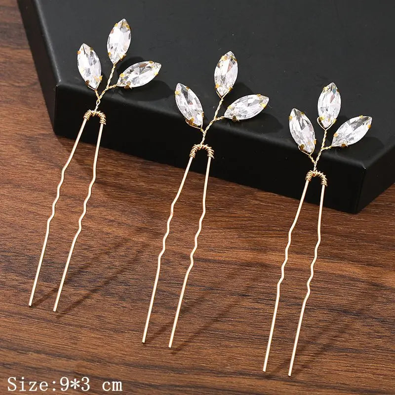 Pearl Rhinestone Flower Hair Pins