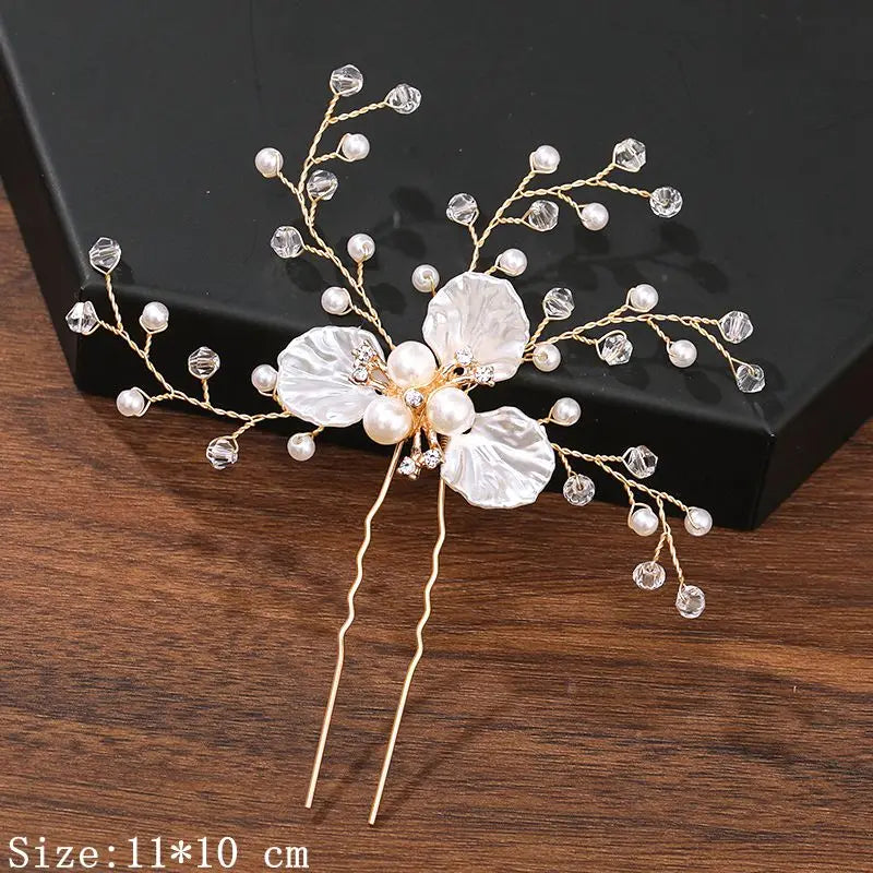 Pearl Rhinestone Flower Hair Pins