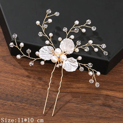 Pearl Rhinestone Flower Hair Pins