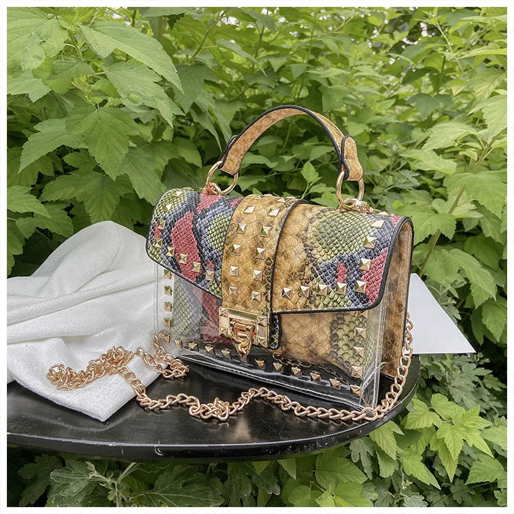 Studded Graffiti Crossbody Satchel Bag