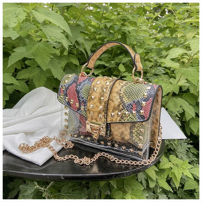 Studded Graffiti Crossbody Satchel Bag