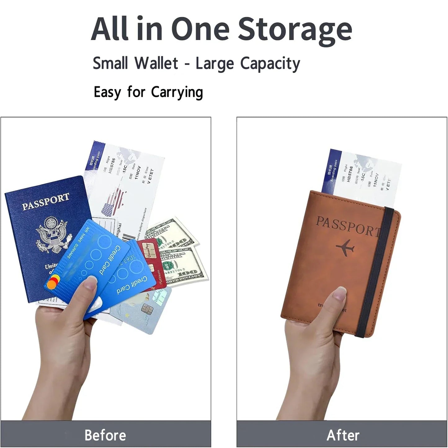PU Leather Passport Cover and Travel Document Organizer