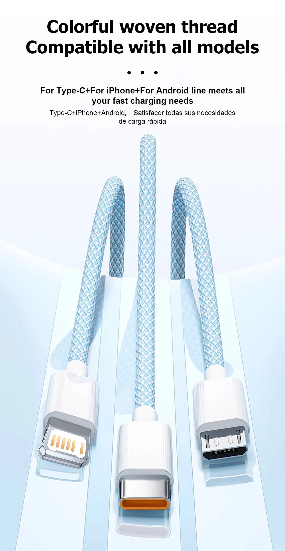 3-in-1 Fast Charging Cable with USB-C, Lightning & Micro-USB