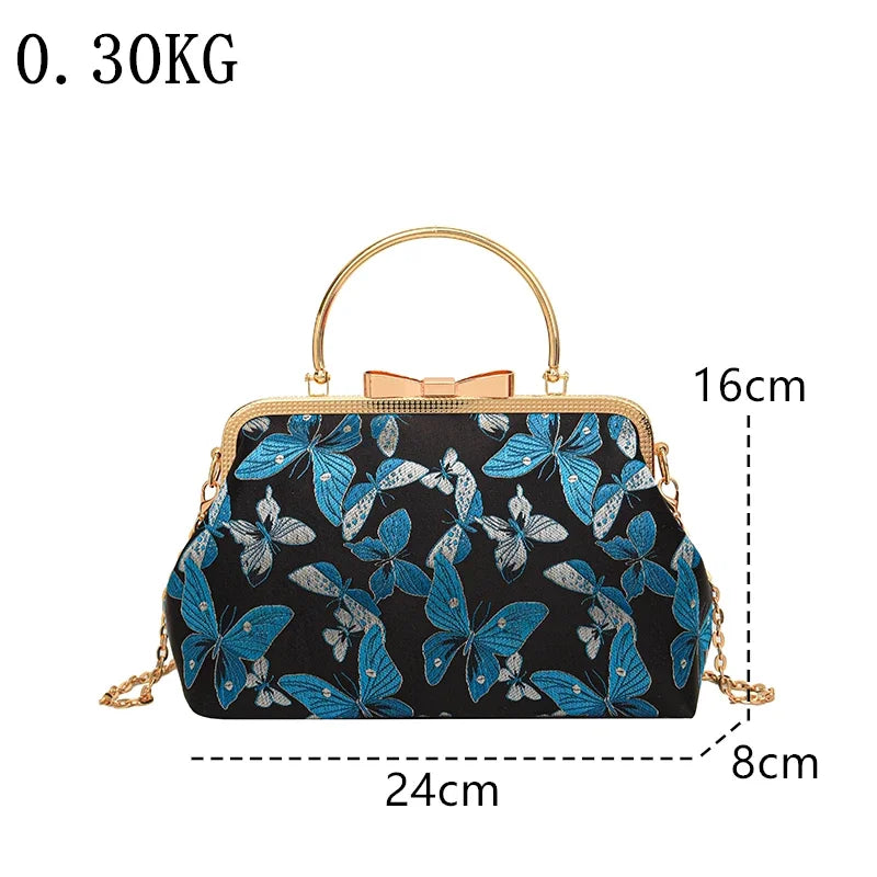 Vintage Embroidered Chain Clutch Handbag
