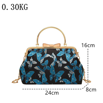 Vintage Embroidered Chain Clutch Handbag