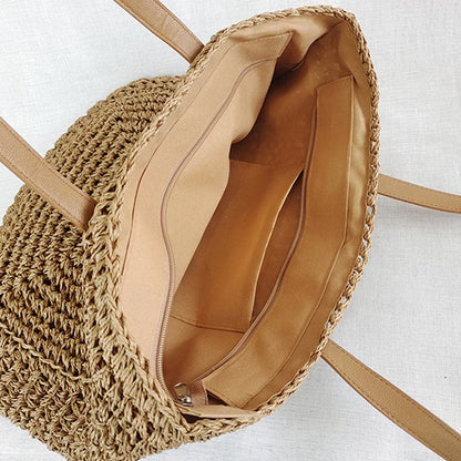 Handmade Woven Straw Beach Tote Bag