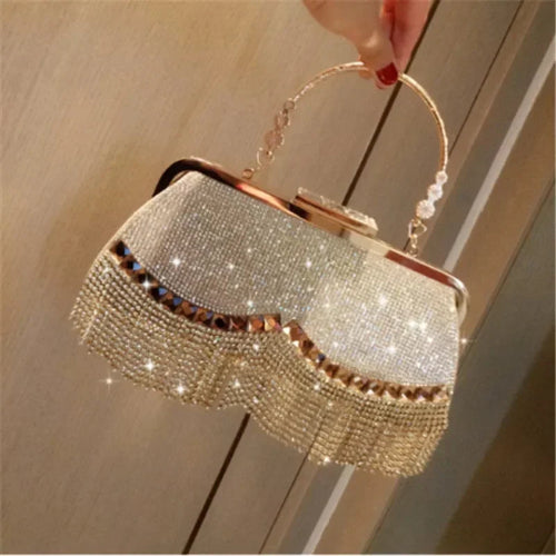 Rhinestone Tassel Handle Evening Bag