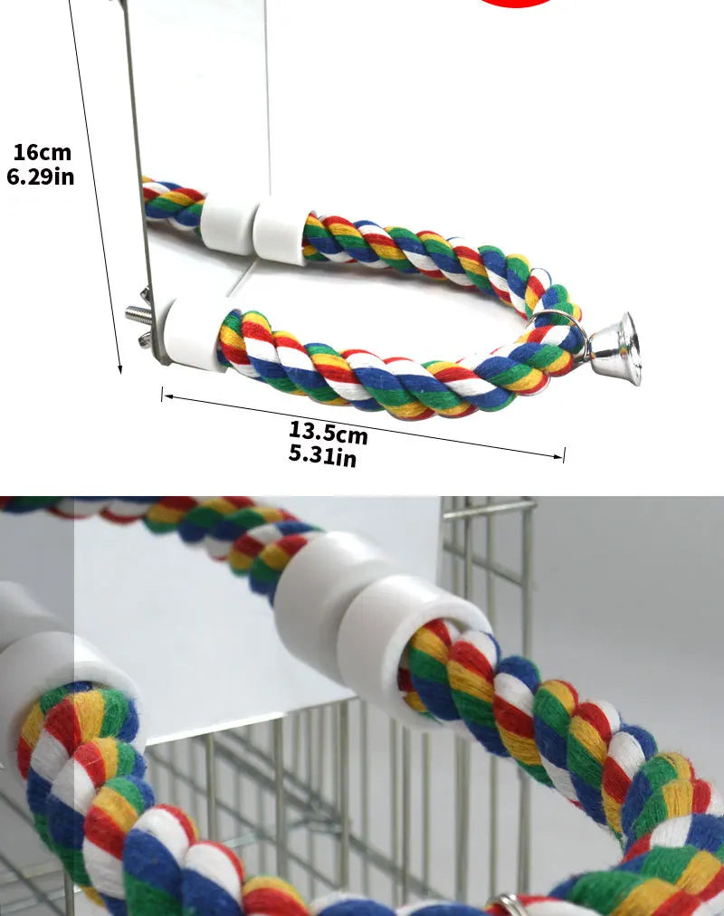 Parrot Activity Mirror & Cotton Rope Perch Toy