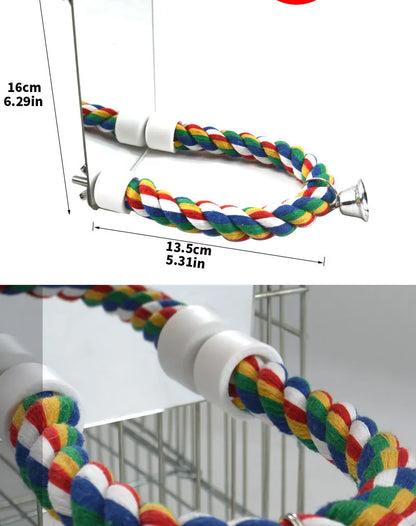 Parrot Activity Mirror & Cotton Rope Perch Toy