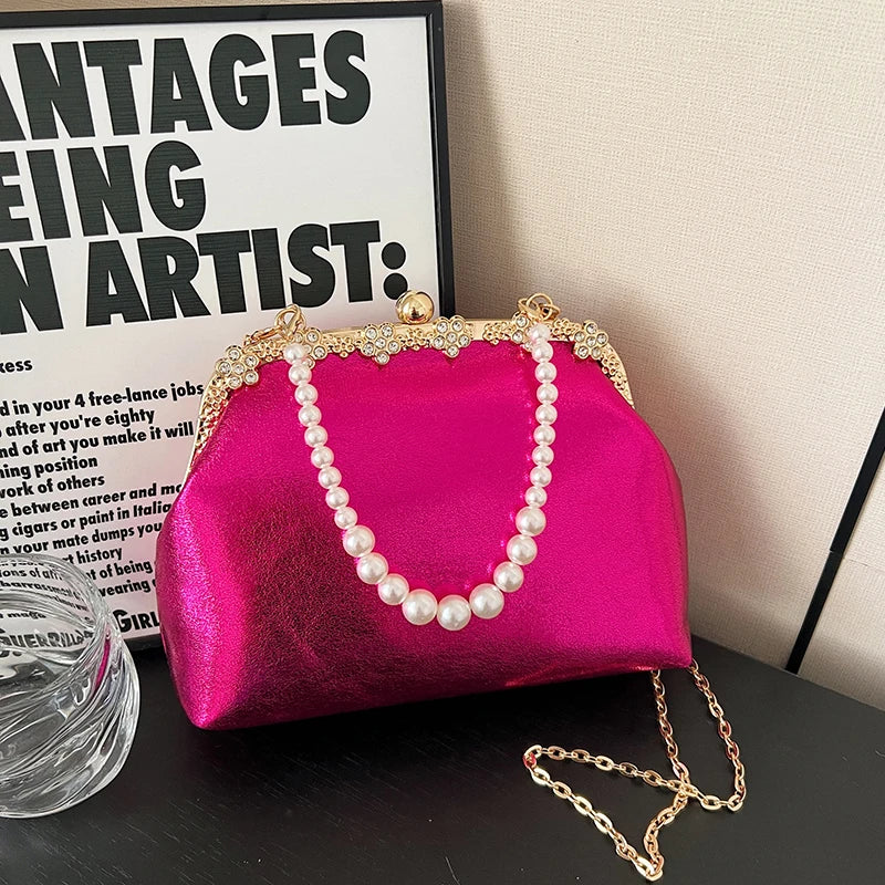 Luxury Pearl Chain Minaudière Shoulder Bag