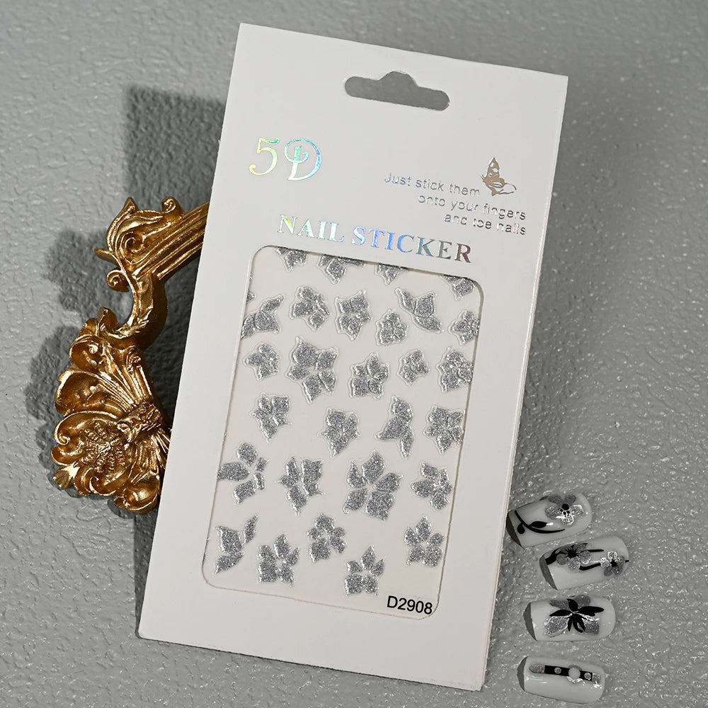 5D Glitter Floral Nail Art Stickers