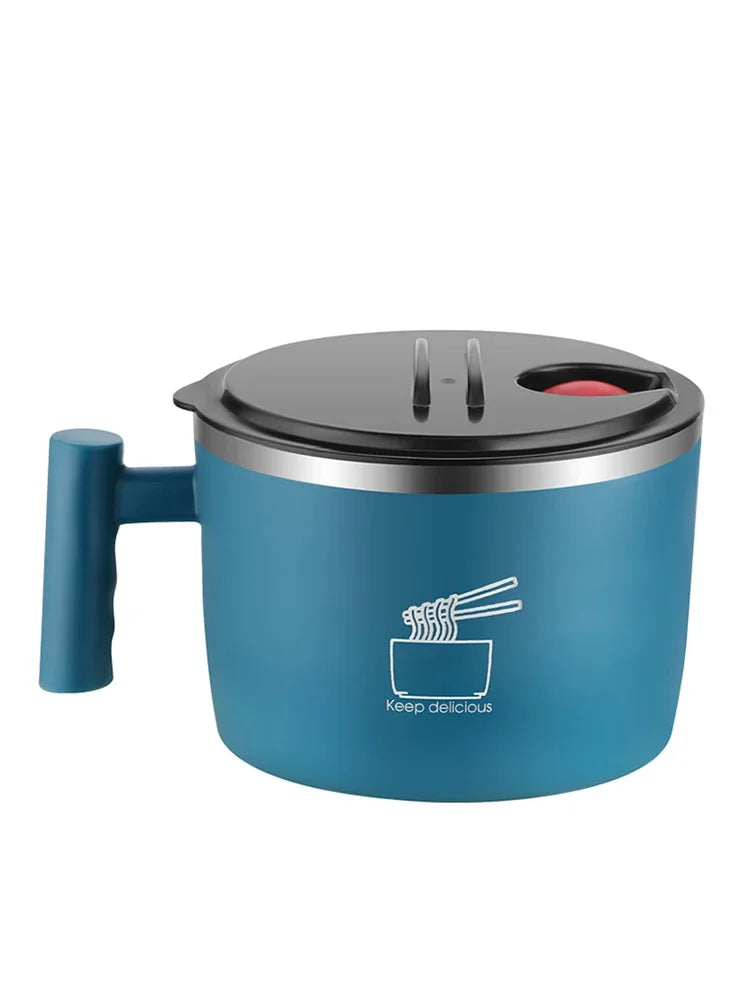 Insulated Stainless Steel Instant Noodle Bowl with Lid & Built-In Strainer