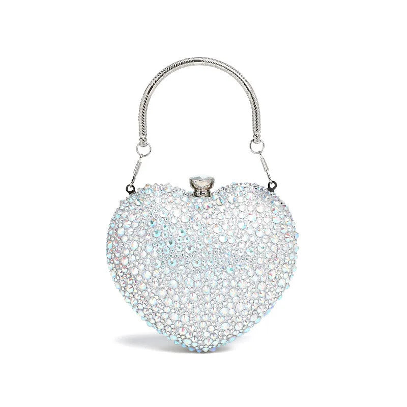 Luxury Heart Crystal Rhinestone Evening Clutch Bag