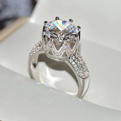 Silver-Plated Flower Cubic Zirconia Ring