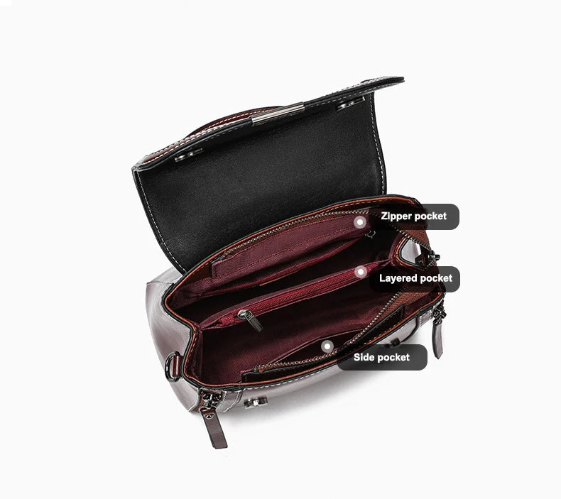 Genuine Cow Leather Top Handle Crossbody Bag