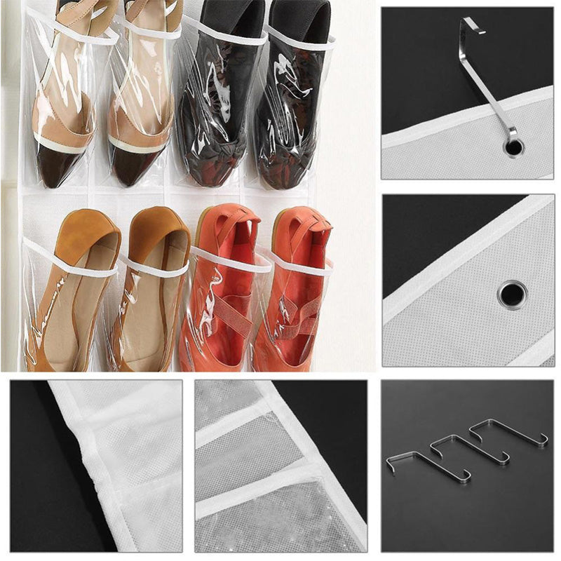Wall-Mounted Shoe Organizer with 24 Pockets