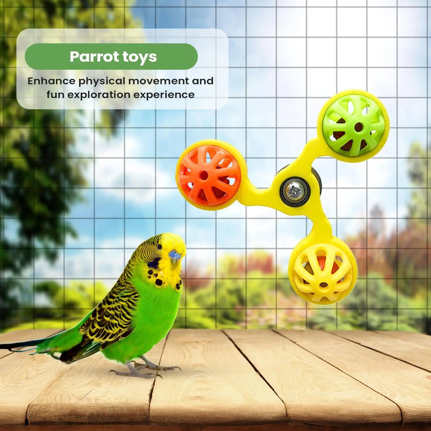 Interactive Rotating Windmill Bird Toy with Bells