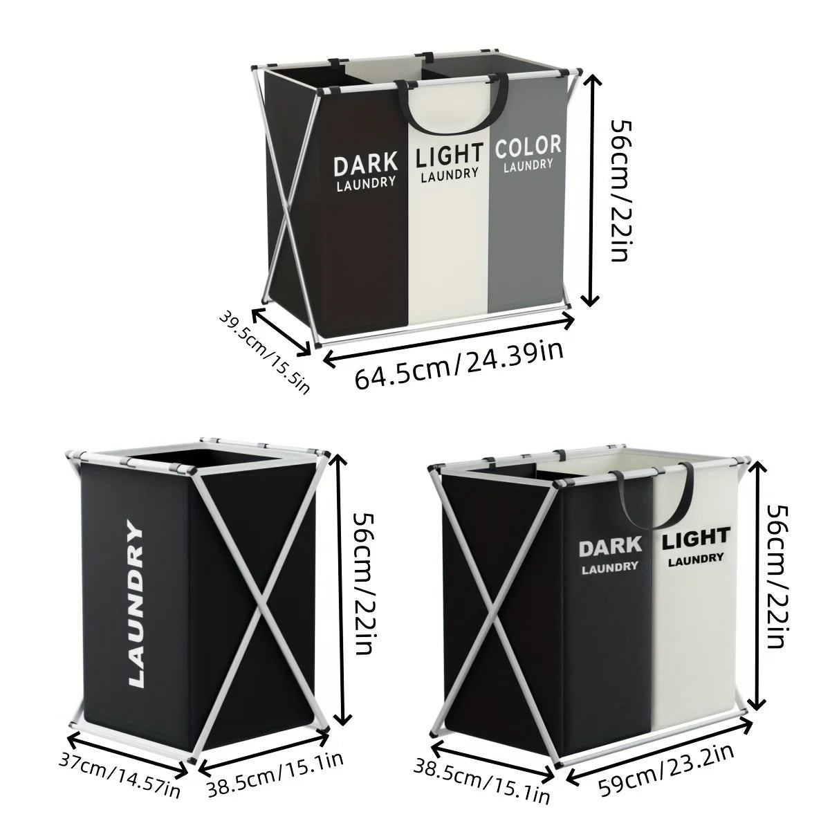 3 Section Foldable Laundry Hamper