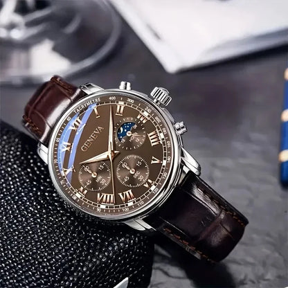 Roman Numeral Leather Strap Quartz Watch