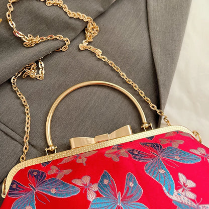 Vintage Embroidered Chain Clutch Handbag
