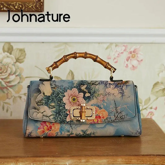 Johnature Vintage Floral Satchel Handbag