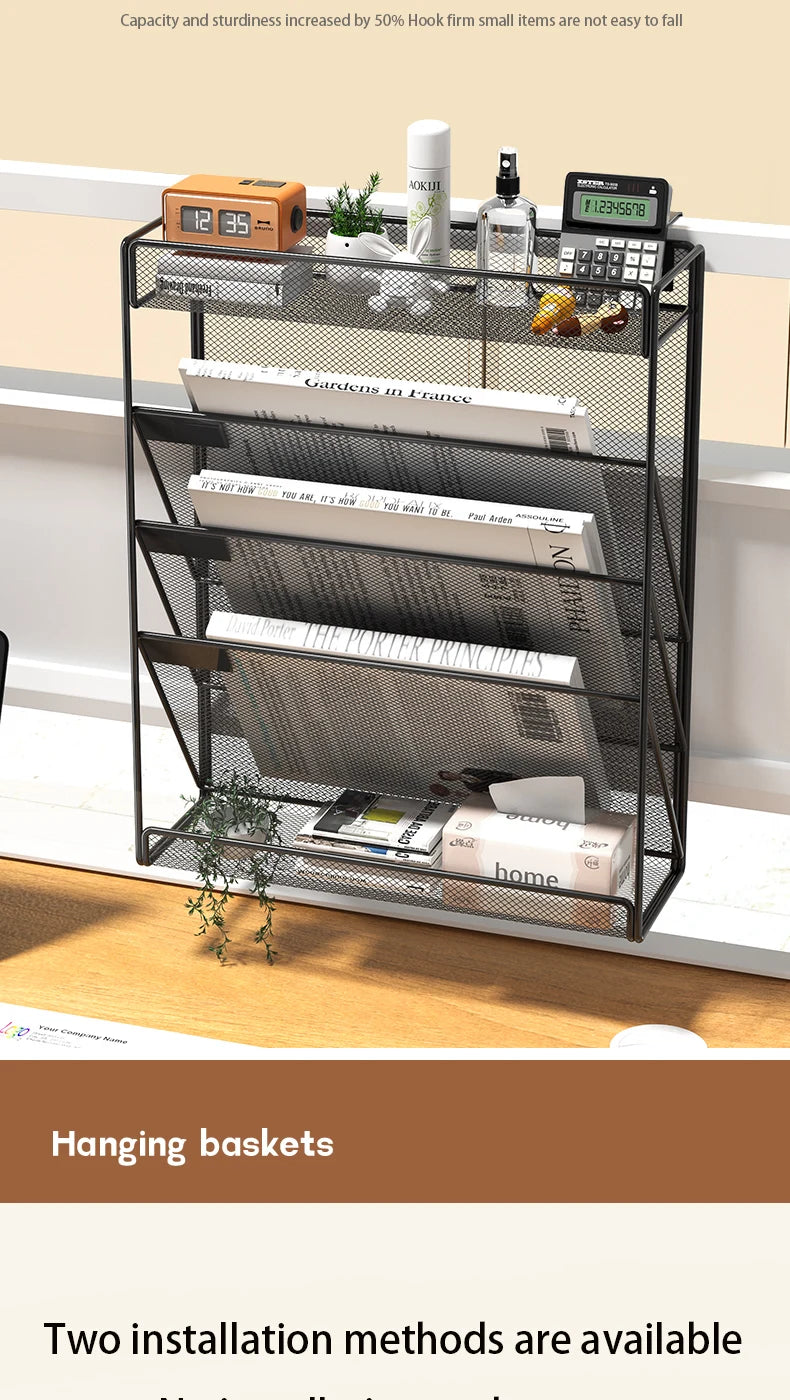 Mesh Desk File Organizer, 5-Tier Vertical Document Tray with Wall Mount Option