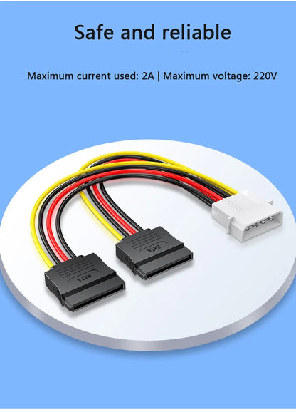 Dual SATA 15-Pin & 4-Pin Molex Power Splitter Cable for PC Hard Drives and SSDs