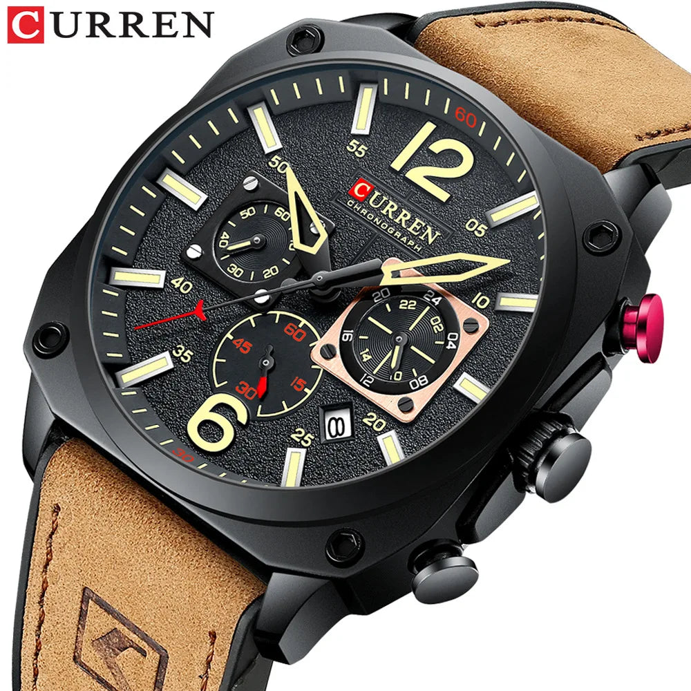 CURREN 8398 Men's Leather Quartz Chronograph Watch