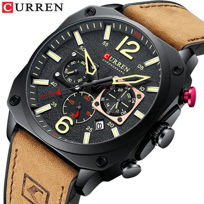 CURREN 8398 Men's Leather Quartz Chronograph Watch