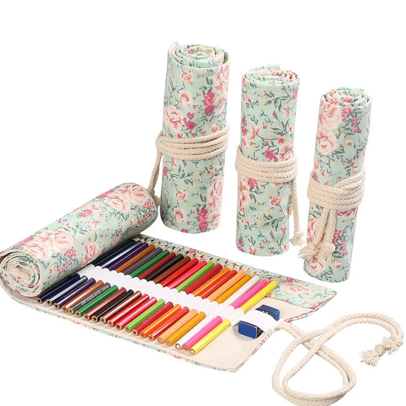 Canvas Roll-Up Pencil Case with Multi-Slot Storage
