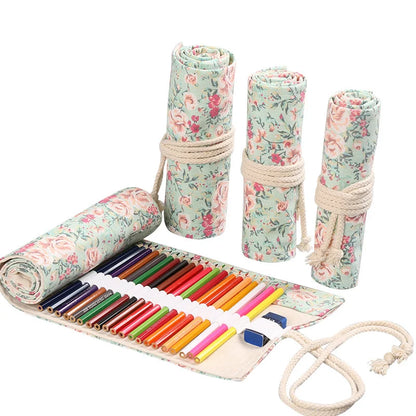 Canvas Roll-Up Pencil Case with Multi-Slot Storage