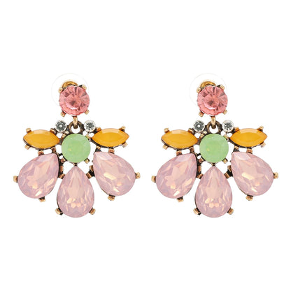 Geometric Flower Rhinestone Decor Drop Earrings