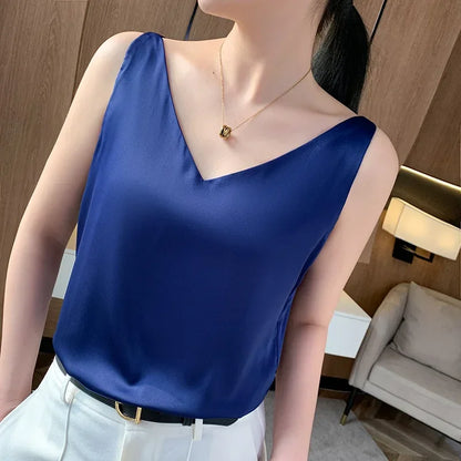 Mulberry Silk V-Neck Casual Top