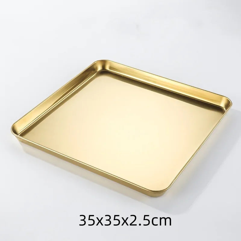 Golden Stainless Steel Food Serving Tray
