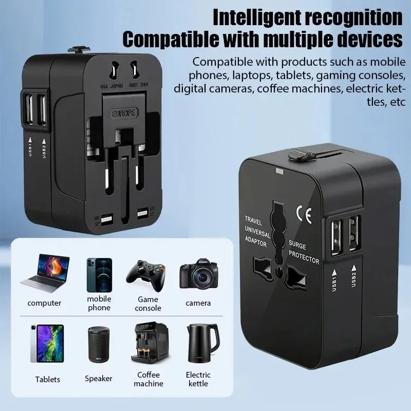 Universal Foldable Travel Adapter with USB-C & USB-A