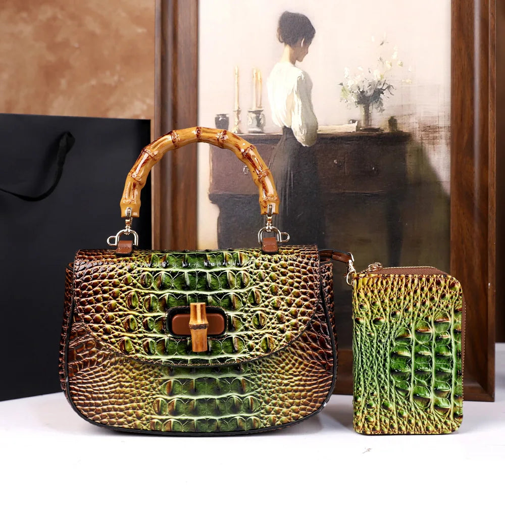 Crocodile Pattern Top Handle Handbag