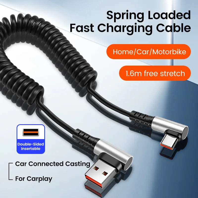 90° Retractable USB-C Fast Charging Cable