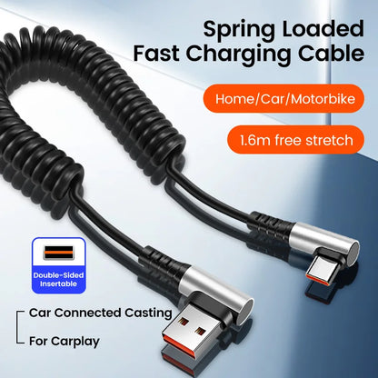 90° Retractable USB-C Fast Charging Cable