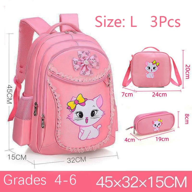 Pink Cat Bowknot Kids School Backpack