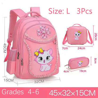 Pink Cat Bowknot Kids School Backpack
