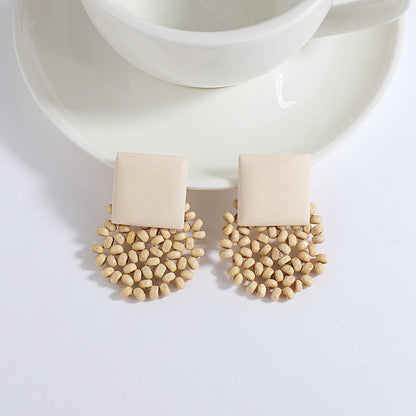 AENSOA Boho Handmade Geometric Wooden Drop Earrings