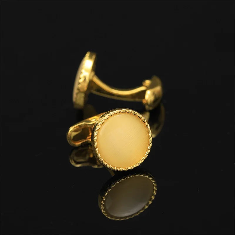 Round Gold-Tone Cufflinks with Coloured Stone