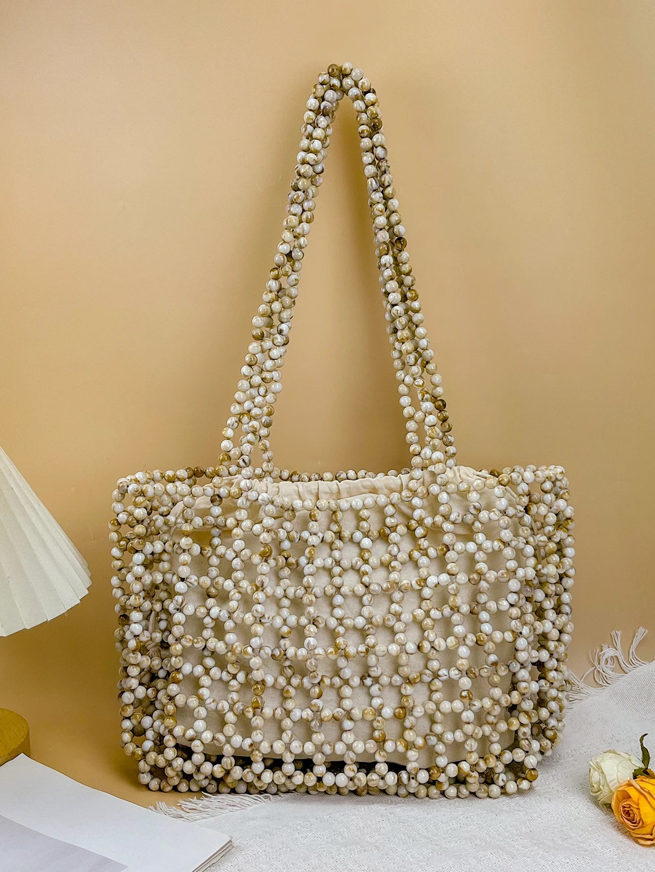 Handmade Pearl Beaded Shoulder Handbag