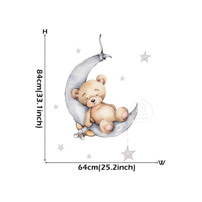 Cartoon Teddy Bear Sleeping on the Moon and Stars Wall Stickers