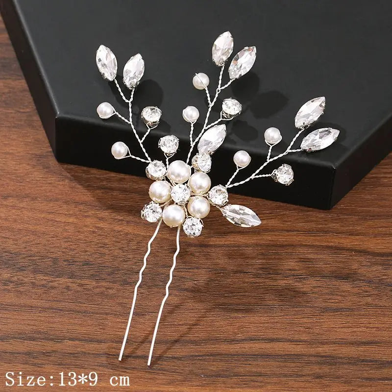 Pearl Rhinestone Flower Hair Pins