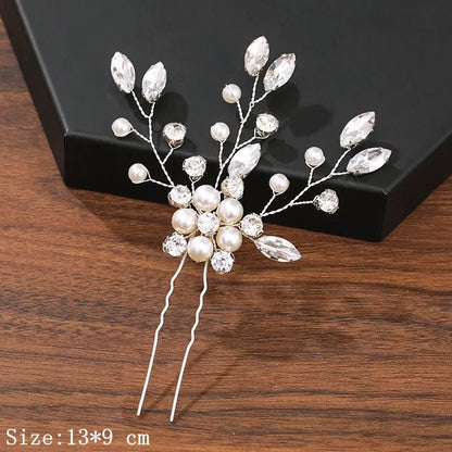 Pearl Rhinestone Flower Hair Pins